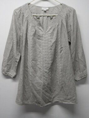 J Jill Light Gray 100% Cotton Embroidered Boho Peasant Top Shirt Women's sz XS